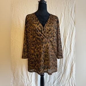 Chaps Classics Leopard Print Mesh Blouse 2X NWT